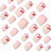 Faux ongles vegan carrés avec strass cerises French manucure roses - Lot de 24