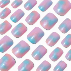 Faux ongles vegan carrés courts style glacé holographiques - Lot de 24