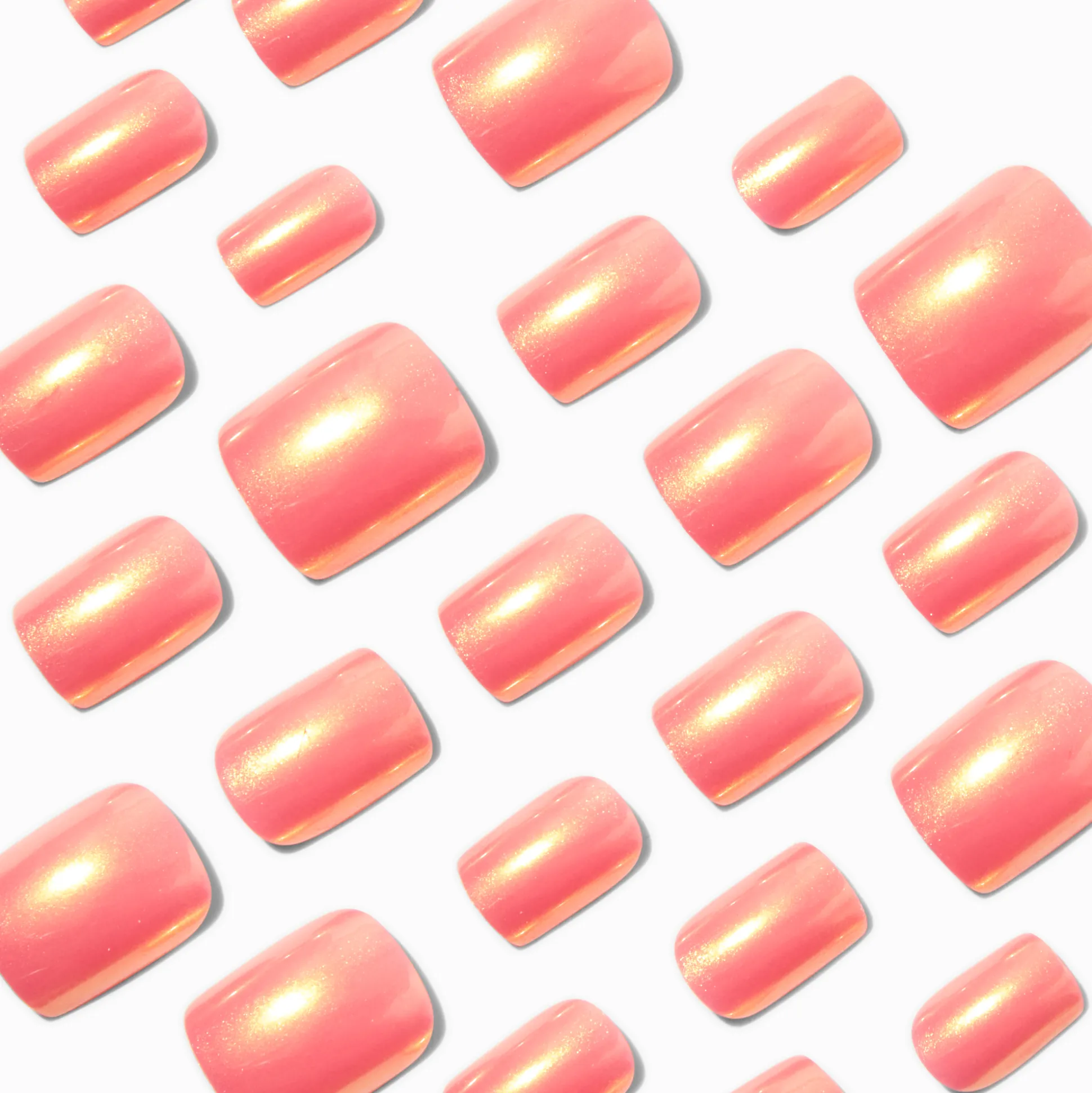 Faux ongles vegan carrés corail style chromé - Lot de 24