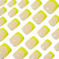 Faux ongles vegan carrés moyens French manucure jaunes - Lot de 24