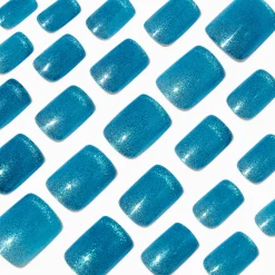 Faux ongles vegan carrés moyens œil de chat bleus - Lot de 24