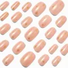 Faux ongles vegan de forme ovale moyens célestes à paillettes couleur dorée - Lot de 24