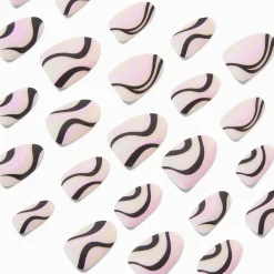 Faux ongles vegan en amande tourbillon noirs et violets - Lot de 24