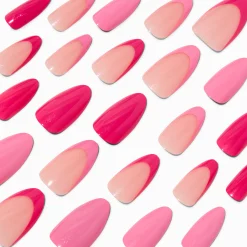 Faux ongles vegan en amande longs French manucure roses monochromes - Lot de 24