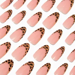 Faux ongles vegan longs en amande French manucure guépard - Lot de 24