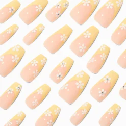 Faux ongles vegan squareletto marguerite blanche et French manucure jaune - Lot de 24