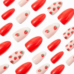 Faux ongles vegan stiletto fraises French manucure - Lot de 24