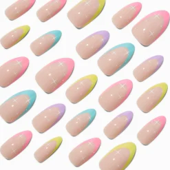 Faux ongles vegan stiletto à étoiles style French manucure arc-en-ciel - Lot de 24