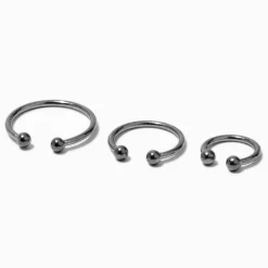 Faux anneaux de nez aux designs variés couleur argentée - Lot de 3