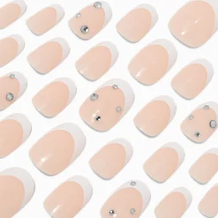 French Tip Bling Medium Oval Vegan Faux Nail Set - 24 Pack