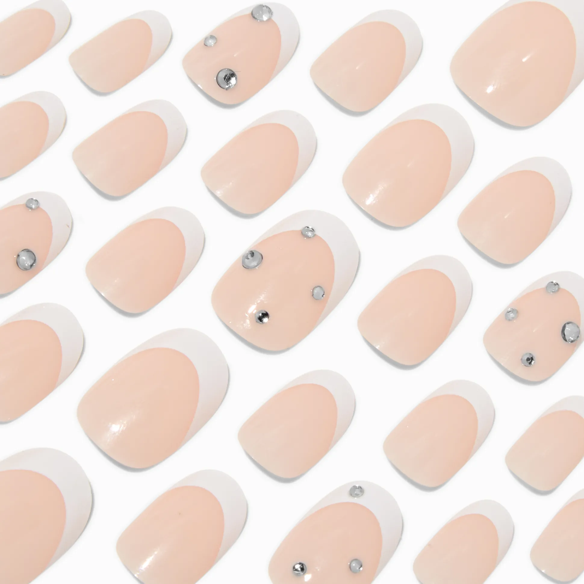 French Tip Bling Medium Oval Vegan Faux Nail Set - 24 Pack