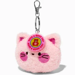 Fuzzy Pink Cat Soft Toy Keyring