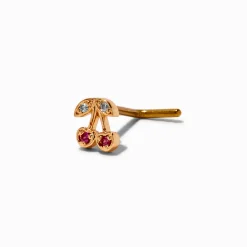 20G Gold-tone Stainless Steel Cubic Zirconia Cherry Nose Stud