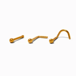 20G Gold-tone Titanium Ball Nose Studs - 3 Pack
