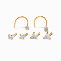 22G Mixed Metal Sterling Silver Mixed Crystal Nose Studs - 6 Pack