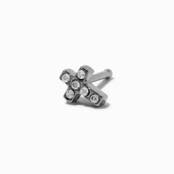20G Silver-tone Titanium Cubic Zirconia Cross Crystal Nose Stud