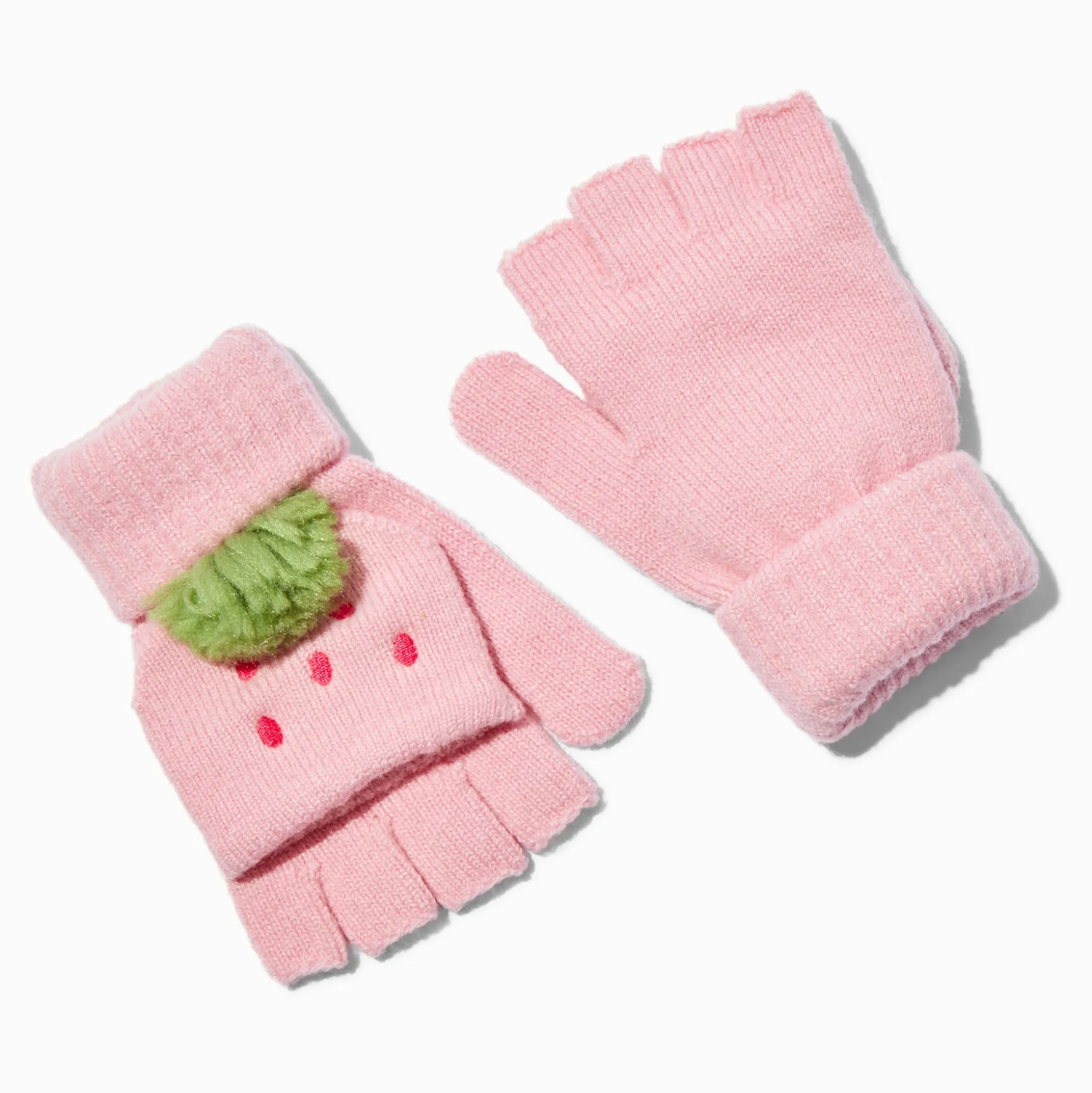 Gants convertibles fraises roses