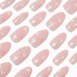 Glitter Butterfly Stiletto Vegan Faux Nail Set - 24 Pack