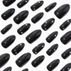 Glossy Black Bling Stiletto Vegan Faux Nail Set - 24 Pack