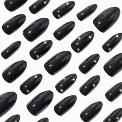Glossy Black Bling Stiletto Vegan Faux Nail Set - 24 Pack