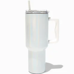 Gobelet à anse en acier inoxydable holographique blanc