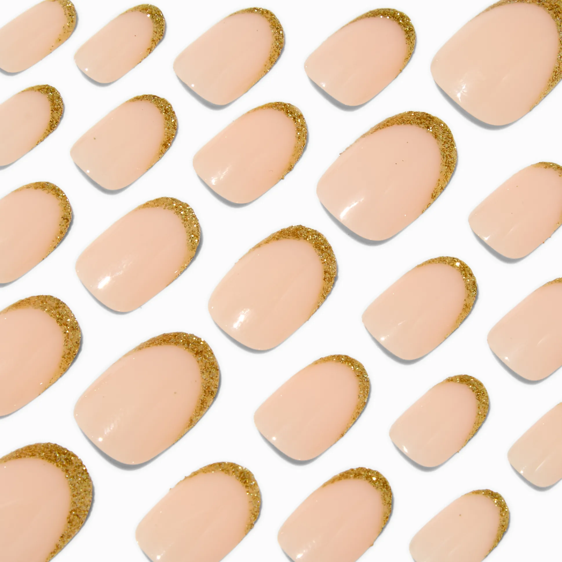 Gold Glitter French Tip Medium Oval Vegan Faux Nail Set - 24 Pack