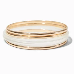 Gold-tone & Clear Resin Bangle Bracelets - 5 Pack
