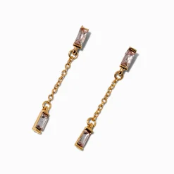 Gold-tone Baguette Chain Linear Drop Earrings