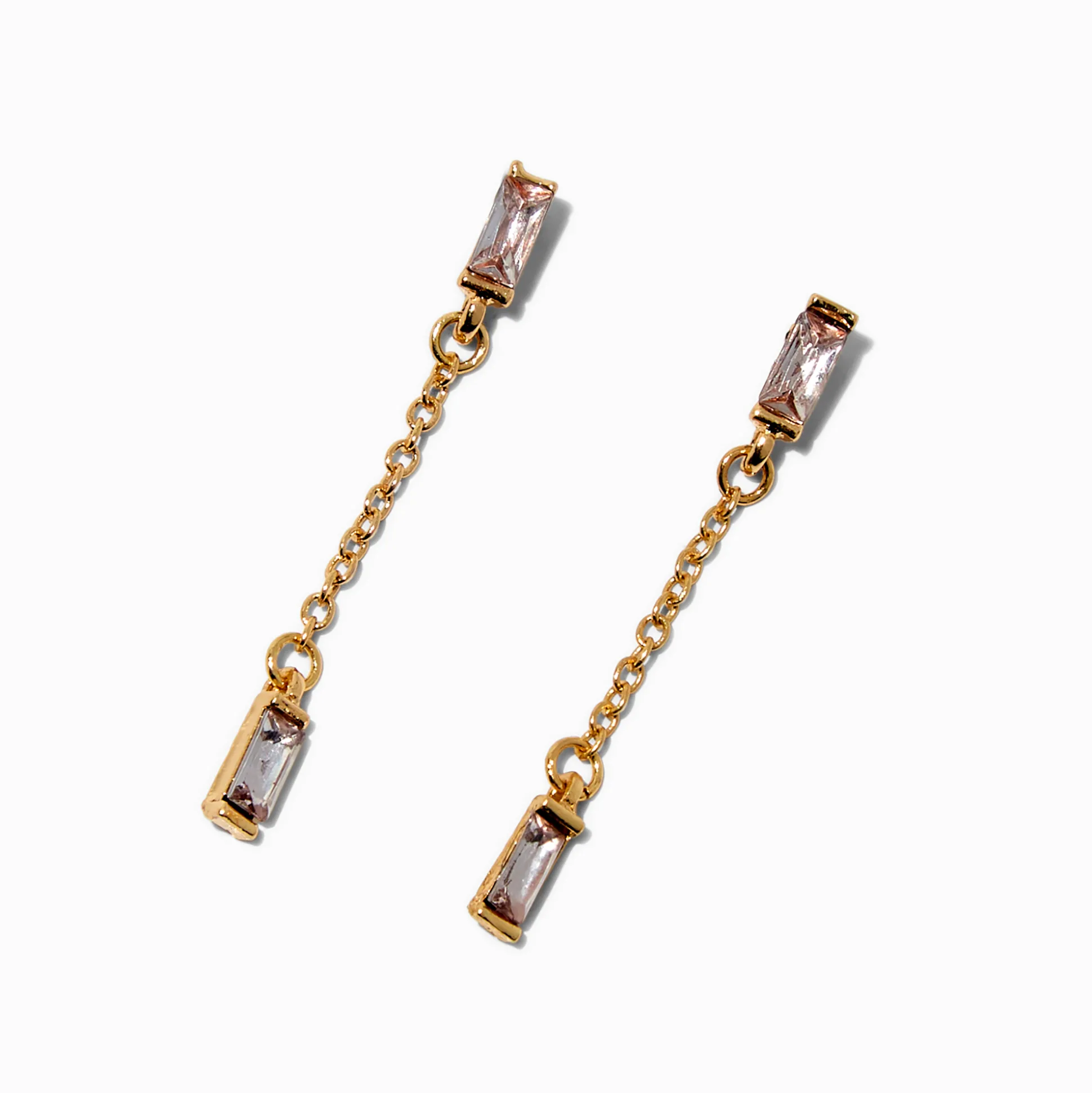 Gold-tone Baguette Chain Linear Drop Earrings