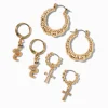 Gold-tone Bamboo Cross Snake Hoop Earring Stackables Set - 3 Pack