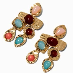 Gold-tone Boho Gemstone Chandelier Drop Earrings