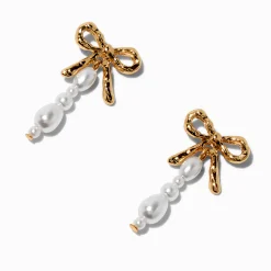 Gold-tone Bow Pearl Drop Earrings
