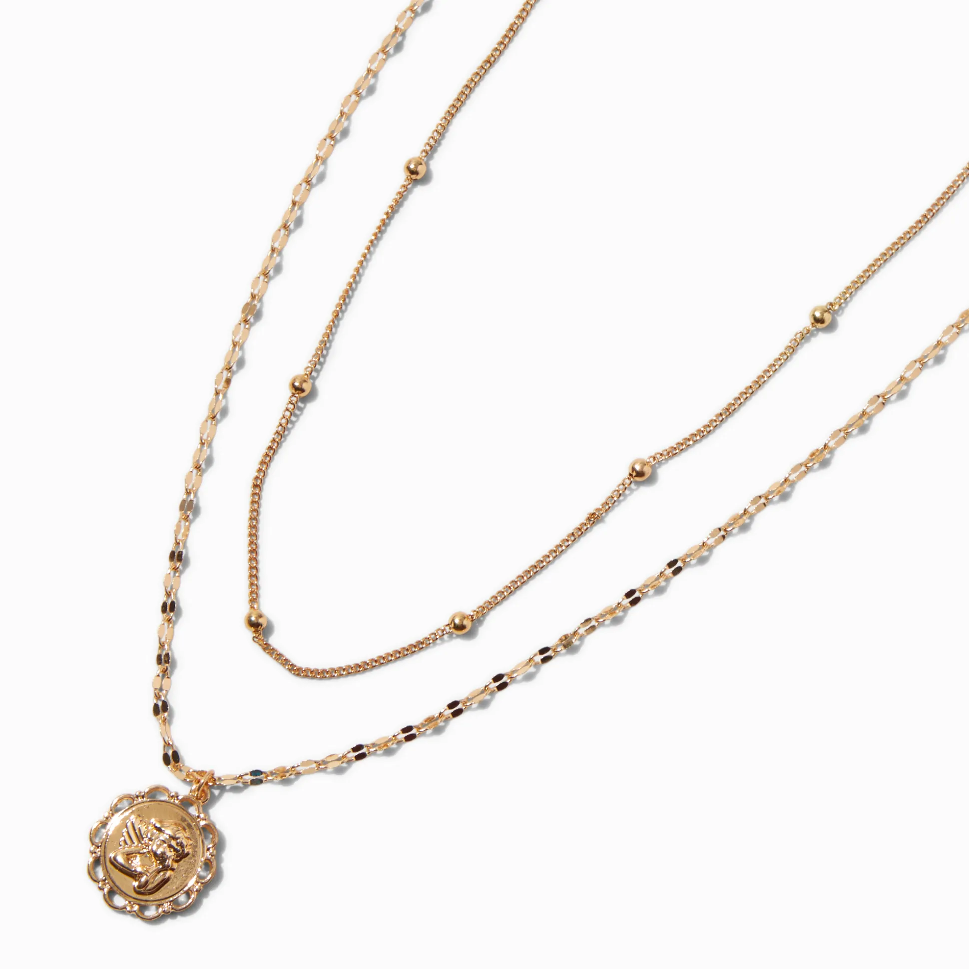 Gold-tone Cherub Medallion Multi-Strand Necklace