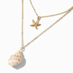 Gold-tone Conch & Starfish Multi-Strand Necklace