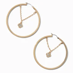 Gold-tone Crystal Clover Chain 60mm Hoop Earrings