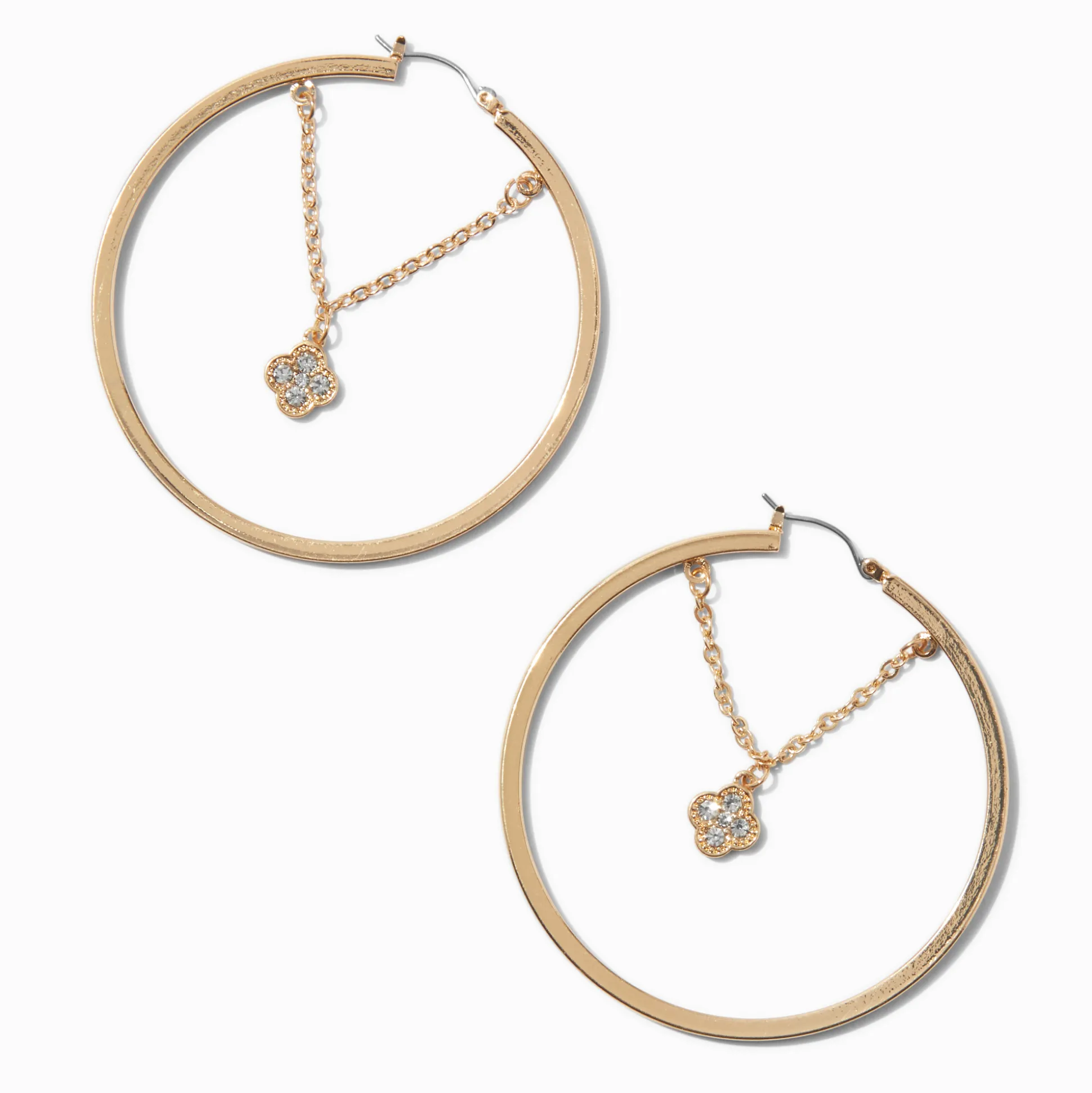 Gold-tone Crystal Clover Chain 60mm Hoop Earrings