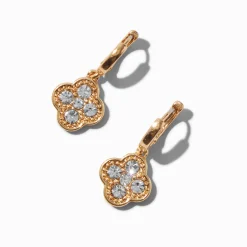Gold-tone Crystal Clover 12mm Hoop Earrings