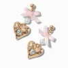 Gold-tone Crystal Heart Pink Bow Drop Earrings