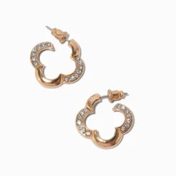 Gold-tone Crystal Pavé Clover Hoop Earrings