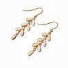 Gold-tone Cubic Zirconia Leaf Linear Drop Earrings