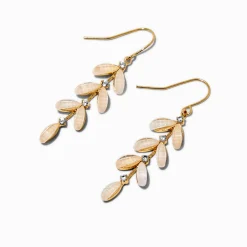 Gold-tone Cubic Zirconia Leaf Linear Drop Earrings