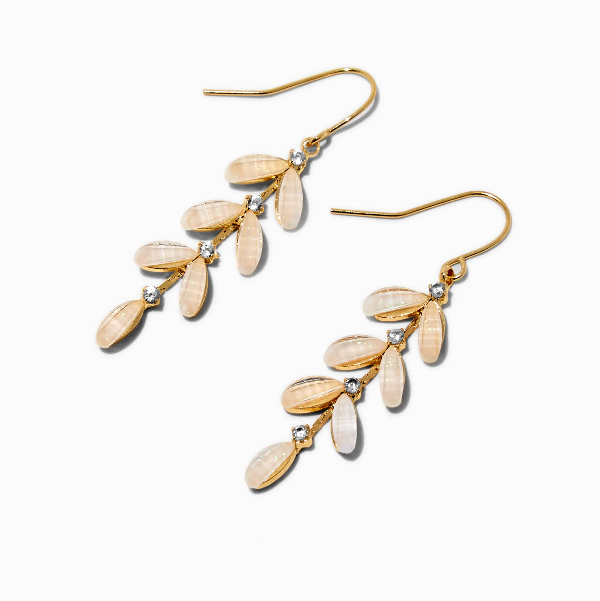 Gold-tone Cubic Zirconia Leaf Linear Drop Earrings