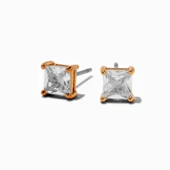 Gold-tone Cubic Zirconia 5mm Square Stud Earrings