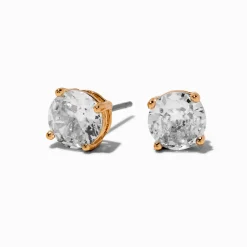 Gold-tone Cubic Zirconia 7mm Round Stud Earrings