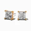 Gold-tone Cubic Zirconia 7mm Square Stud Earrings