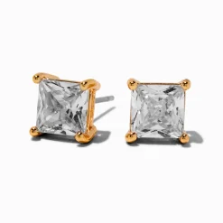 Gold-tone Cubic Zirconia 7mm Square Stud Earrings
