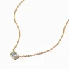 Gold-tone Cubic Zirconia Rectangular Pendant Necklace