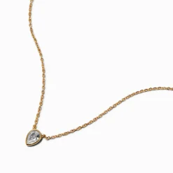 Gold-tone Cubic Zirconia Teardrop Pendant Necklace