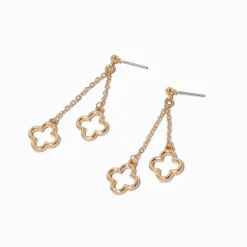 Gold-tone Double Clover Drop Earrings