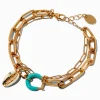 Gold-tone Enamel Shell Multi Strand Chain Bracelet